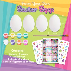 abeec Paint Your Own Ceramic Egg Craft Set - Easter Crafts for Kids - 4 x Ceramic Eggs with Paint Set, Paintbrush, Gems and Stickers - Decorate Your Own Kids Craft Kit - Easter Egg Decorations