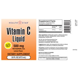 Gericare Vitamin C Liquid 500 mg - Immune Support & Overall Health - Orange Flavor - 16 Fl Oz (Pack of 1)