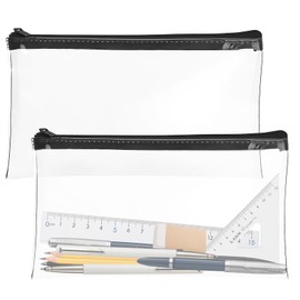 2 pcs Clear Pencil Case, Clear Pencil Case for Exams, Transparent Pen Cases, Versatile Storage Bag, Waterproof PVC Pencils Pouch, for School Exams, Office, Home and Travel