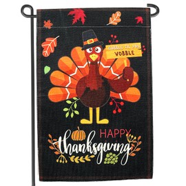 Cute Thanksgiving Turkey Garden Flag 12x18 Inch Double Sided Fall Turkey Gobble Yard Outdoor Decorative Flag(A)