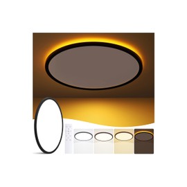 19 Inch Flush Mount Ceiling Light with Night Light, 45W 4500LM, Dimmable LED Ceiling Lights Fixture with Remote Control, 3000K/4000K/6500K Selectable, Slim Bright Bedroom Light Fixture, Round Black