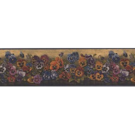 Concord Wallcoverings Wallpaper Border Floral Pattern Garden Flowers Mixed Colors Pansies for Living Room Bedroom, Dark Blue Red Yellow Purple Orange, 7 Inches by 15 Feet GG54021B