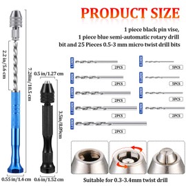 Mudder 27 Pieces Pin Vise Hand Drills Bits Set Semi-automatic Spiral Rotary Tool with 25 Pcs 0.5-3 mm Micro Twist Drill Bits for Resin Polymer Clay Craft DIY Jewelry Electronic Assembling