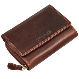 STILORD 'Beverly' Vintage Leder Geldbörse Damen Mittelgroß Echtleder Portemonnaie mit vielen Kartenfächern & Münzfach | Elegantes Damenportemonnaie mit RFID-Schutz, Farbe:Kara - Cognac