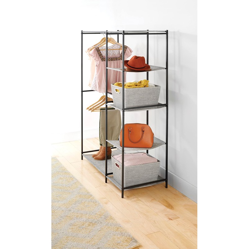 Whitmor Double Rod Closet with Shelves - Black