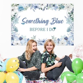 Funmemoir Something Blue Before I Do Bridal Shower Decorations, 5x3ft Blue Vinyl Backdrop with Floral Design for Bridal Shower, Engagement, Wedding Party