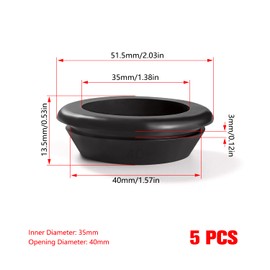 YIXISI 5 PCS Diameter 35 * 40 mm Rubber Grommets, Conductor Gasket Ring Grommets, Black Rubber Hole Plugs Electrical Wire Gaskets, for Protecting Wires, Cables and Plugs