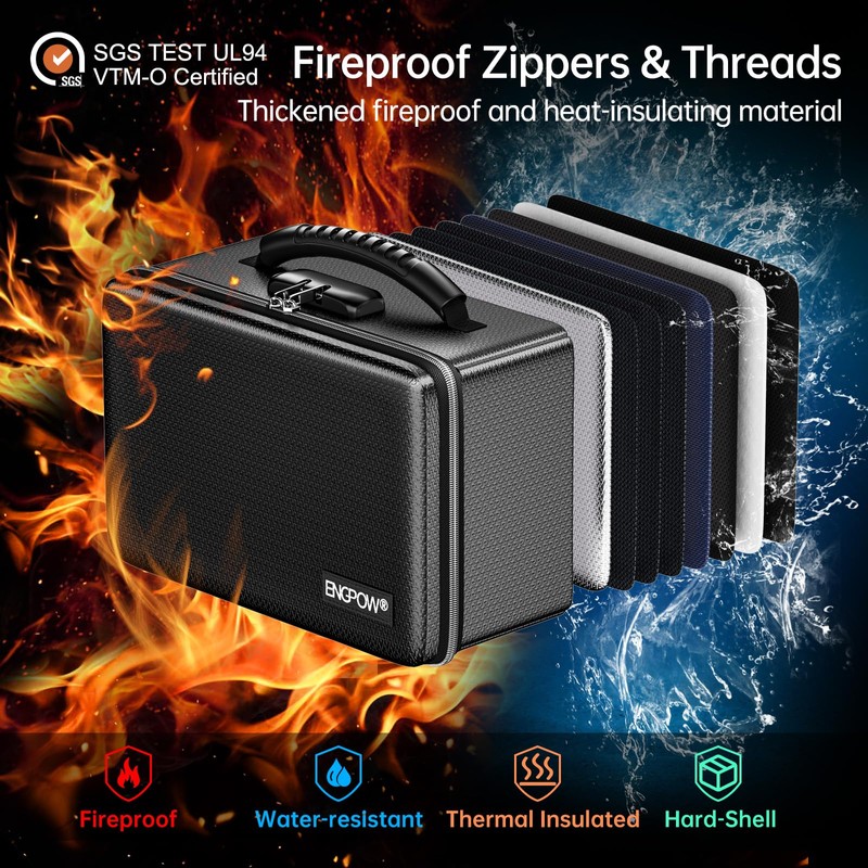 ENGPOW Fireproof Money Box, Small Hard Case Fireproof Box with
