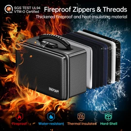 ENGPOW Fireproof Money Box, Small Hard Case Fireproof Box with Fireproof Zipper ＆ Lock, 6400°F Heat Insulated Fireproof Water Resistant Safe Box for Cash, A5 Document, Passport and More, Black