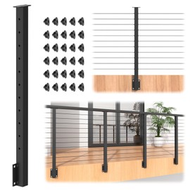 CKE Black Side Mount Cable Railing Post 36 Inch (Post 44"x2"x2"), Level Drilled Space-Saving Stainless Steel Cable Railing System Kit Black Railing Post with Cable Grommet for Deck Indoor Outdoor LP03
