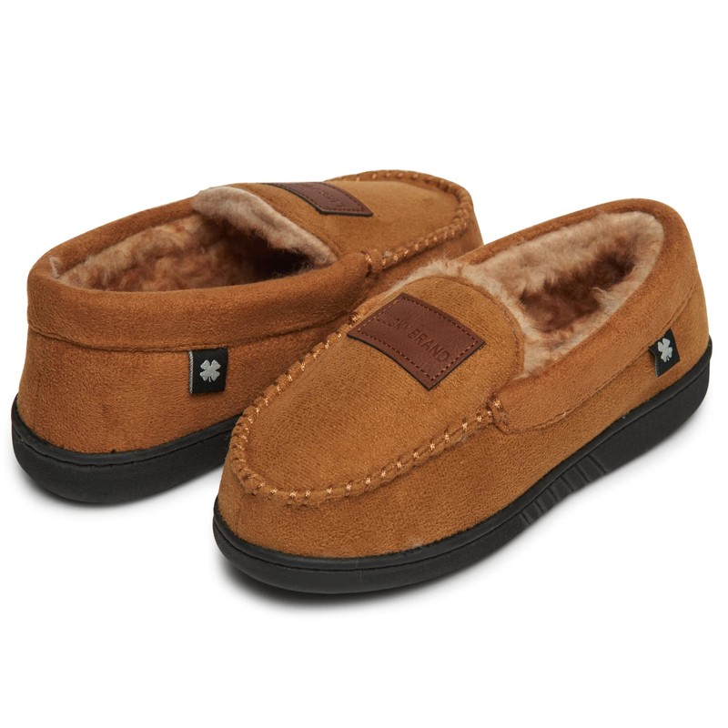 Lucky Brand Boy's Micro Suede Fuzzy Lined Moccasin Slippers for
