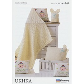 Double Knitting Pattern - Baby Blanket, Cushion & Hat in Cream (UKHKA 140)