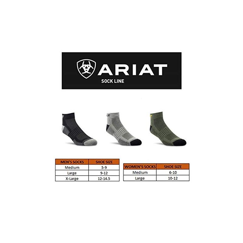 ARIAT AriatTEK High-performance Quarter Crew Socks, 3 Pairs Olive MEDIUM
