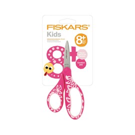 Fiskars Children's Scissors, from 8 Years, Length 18 cm, for Right and Left-Handed Users, Stainless Steel Blade/Plastic Handles, Pink (in Floral Pattern), 1027421