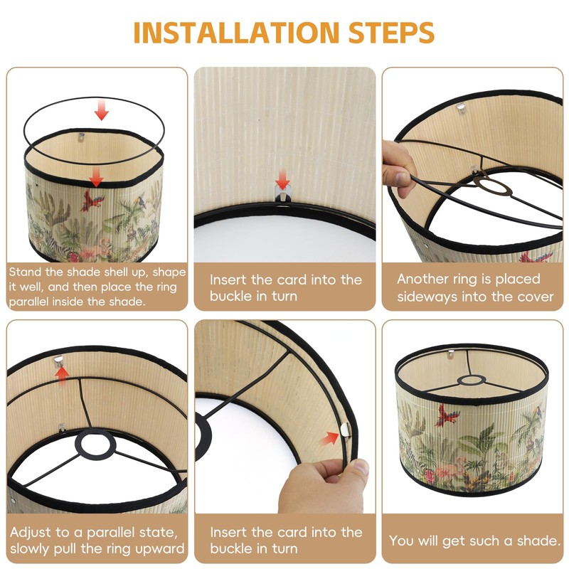 Mewutal Drum Lampshade Bird Pattern Chandelier Lamp Shade Removable Lamp