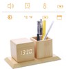 ThreeH Wooden Digital Alarm Clock, Pen Holder, LED Time Display,