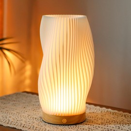 JHY DESIGN Dimmable Touch Table Lamp 3-Color Light Source Bedside Lamp Nightstand Lamp with Type-C Charging Woodbase for Bedroom Living Room Indoors(Spiral Shape)