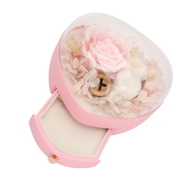Heart Shaped Jewelry Box Wedding Preserved Flower Necklace Ring Storage