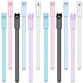 Siganorpy 12 Pieces Cute Cat Pen 0.5 mm Gel Pens Black Ball Point Pens for School Office Supplies