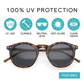 zeroUV - Vintage Retro Horn Rimmed Round Circle Sunglasses with P3 Keyhole Bridge (Tortoise/Smoke)