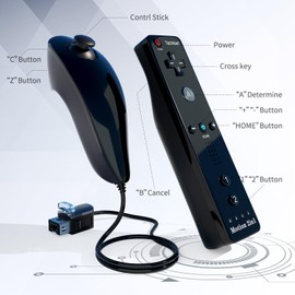 TechKen Remote Controller for Wii, Built-in 2 in 1 Motion Plus with Silicon Case and Nunchuck (Black)