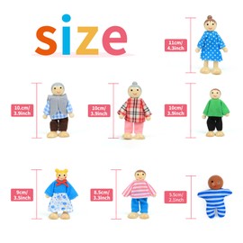 Lifreer Dolls House Accessories Wooden Dolls Sets of 7 People Doll House Figures Dolls House Furniture Wooden Dolls House People for Dolls House Dolls People Playset Toy House for Children Kids