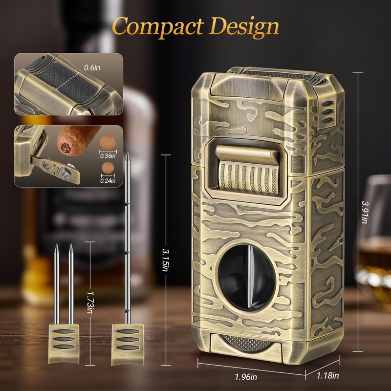 DXXULL Cigar Lighter, 7-in-1 Cigar Lighter Set: Dual-Flame Windproof, Visual