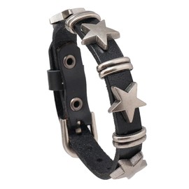 Fuqimanman2020 Punk Hip Hop Vintage Star Leather Cuff Bracelet Gothic Pentagram Belt Buckle Adjustable Studded Bracelets for Men Women-Black 2