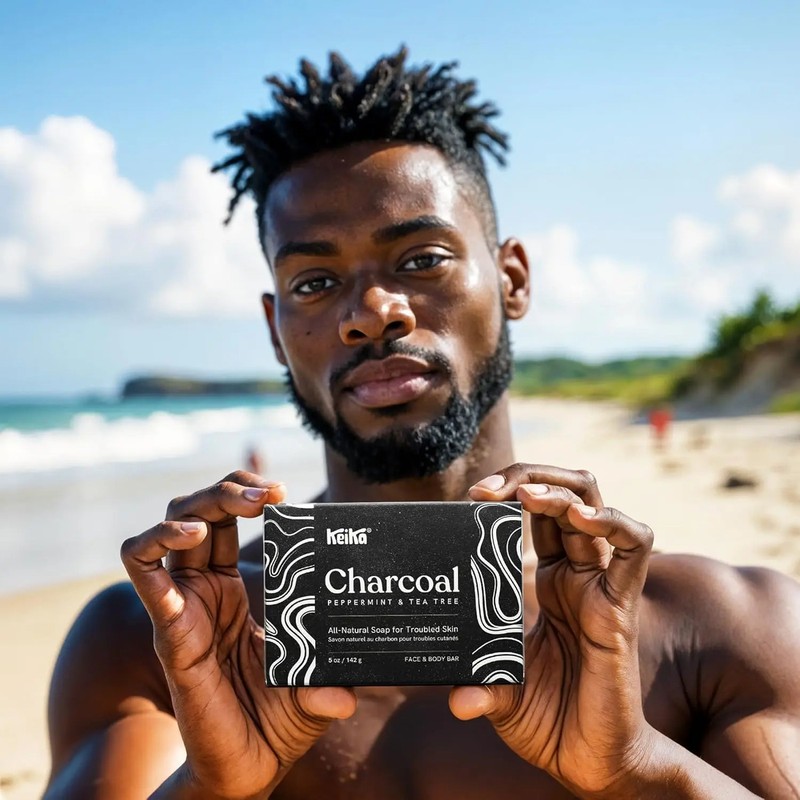 Barra De Jabón Negro Carbón Para Eczema, Psoriasis, Rostro,