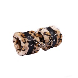 Fluffy Handcuff Bracelet Soft Plush Leg Cuff Wrist Adjustable Binding Cuff Bracelets Cosplay Yoga Jewelry for Women Men Lover Couple-Leopard