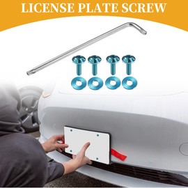 X AUTOHAUX 1 Set 1/4" M6 Universal Anti Theft License Plate Screws - Car Security Bolt Fasteners Kits for Car Tag Frame Holder with 4 Washers - Titanium Alloy Blue