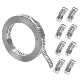 Pure Seek Hose Clamp, 13.8 ft (3.5 m), For Plumbing, Hose Band, Duct Clamp, Stainless Steel, Length Adjustable, Exhaust Duct, Zipper Included (Length: 13.8 ft (3.5 m), 8 Fasteners