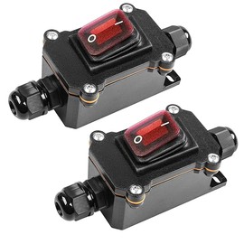 MKBKLLJY Inline Cord Switch DPST Waterproof On/Off Switch DC 12V 20A Red Light Two-Side Entry and Exit Line Double Holes IP66 KCD4 PG9 Terminal for Electrical Outdoor