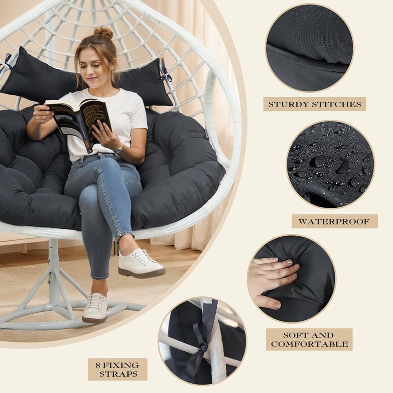 lihtsofty Double Egg Chair Cushion Replacement 63x43in -Thickened Waterproof Removable