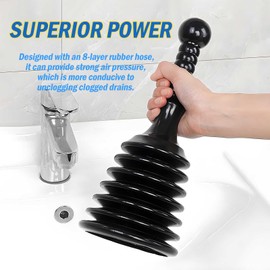 Sink and Drain Plunger for Bathrooms, Kitchens, Sinks, Baths and Showers. Small and 8X More Powerful Bellows Design