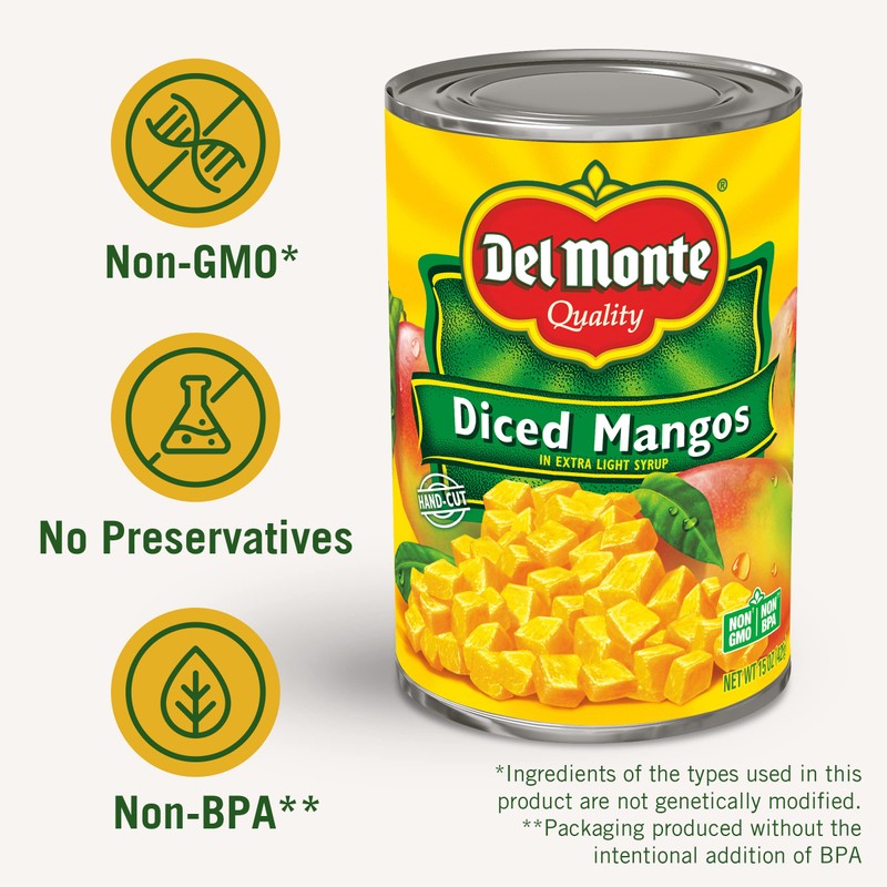 Del Monte Diced Mango in Extra Light Syrup, Canned Fruit,