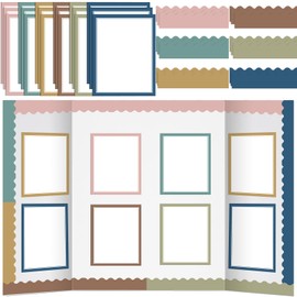 Dinifee 90 Pcs Science Fair Board Supplies Include 72 Trim Scalloped Bulletin Board Borders 18 Presentation Board Subtitles for Classroom Office Display Boards (Morandi)