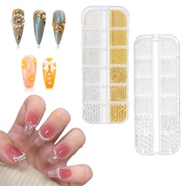 2 Packs Nail Art Charms, Pearls Nail Charms Metal Gold Bead Nail Charms 3D Nail Art Decorations DIY Nail Art Jewels Nail Art Accessories for DIY Nail Art Decoration