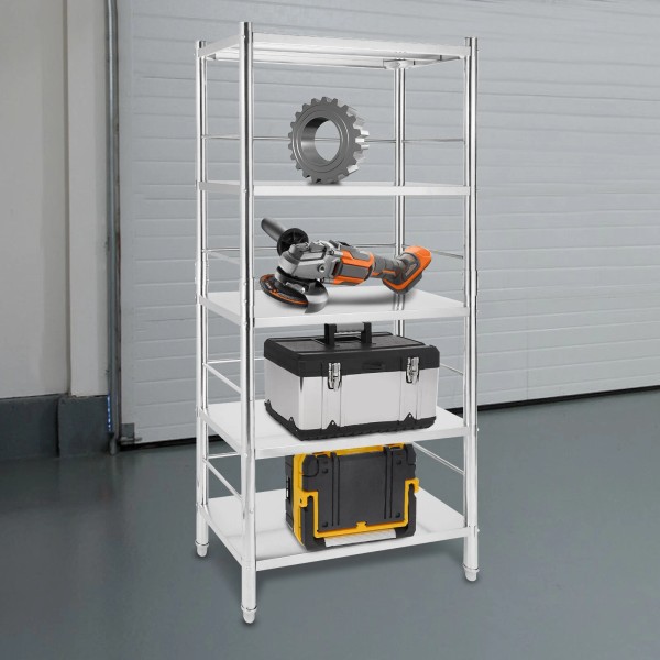 Unbranded 5-Tier Stainless Steel Shelving Unit, Adjustable Height & Strong