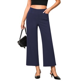 GRAPENT Navy Pants Women Wide Leg Pants Women Petite Length Womans Dress Pants Ankle Pants for Women Dressy Casual Wide Leg Crop Pants for Women Comfy Pants Women Navy Size Small US Size 4 to Size 6