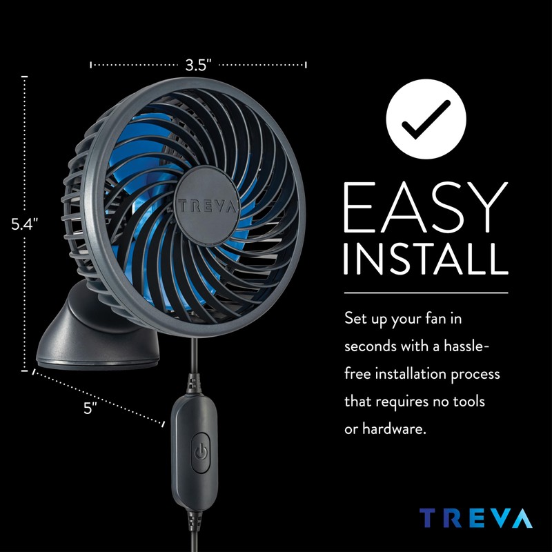 Treva 3.5 Inch USB Powered Fan with Suction Cup, 3