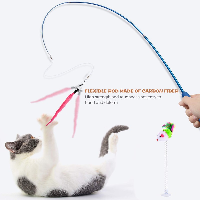 Retractable Cat Toys Wand with 5 Piece Teaser Refills, Interactive