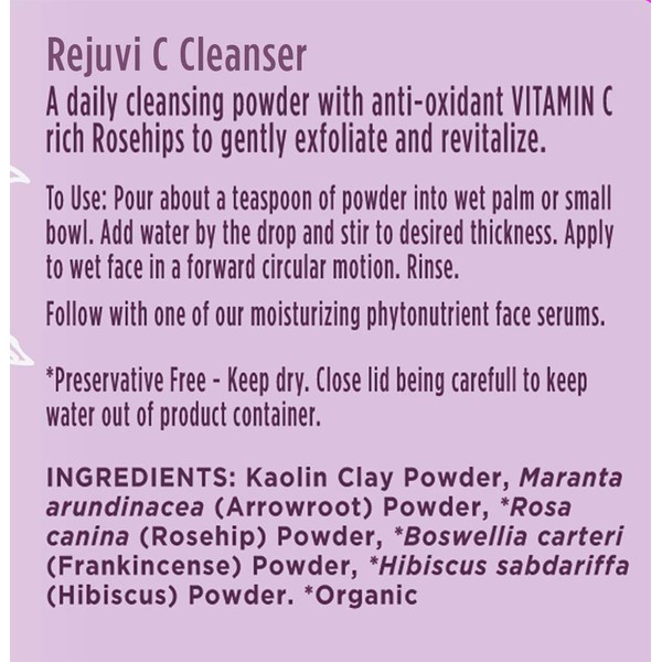 Rejuvi C, Powder Face Cleanser, Soap Free Exfoliating Powder, Organic Rosehip Seed, Hibiscus and Frankincense, Travel Size, Trial Size, Ora's Amazing Herbal