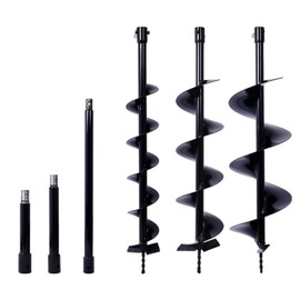 LJLB Auger Drill Bit Set for Planting, Includes 4IN, 6IN, 8IN, and Extension Rod, Compatible with 3/4" Shaft Augers, Black