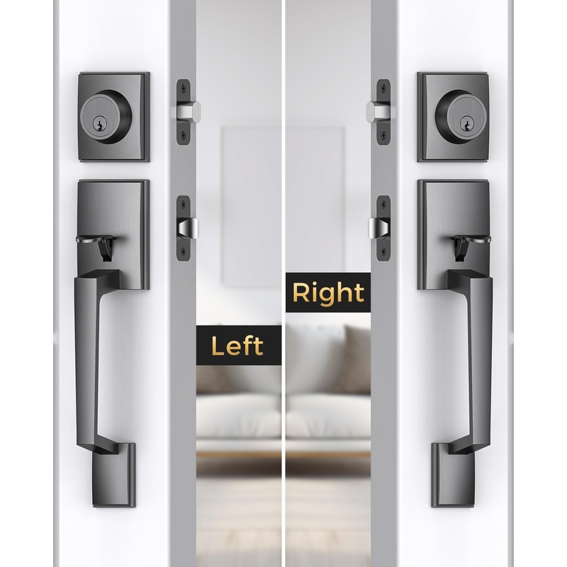 Mensarix Front Door Handle and Deadbolt Set, Steel Gray Front