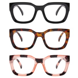 DOOViC 3 Pack Oversized Reading Glasses for Women Oprah Style Square Stylish Blue Light Blocking Anti Eyestrain Womens Readers 1.0 Strength