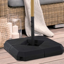 Outsunny 4-Piece Outdoor Patio Offset Umbrella Base Stand Weight Holder w/Cross Base for Powerful Support, 16 Gallon Capacity Water, Black