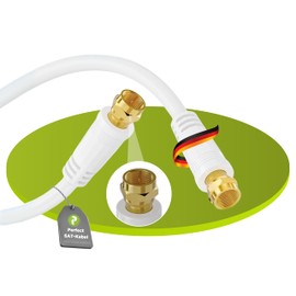 Perfect Satellite Cable, Aerial Cable, Coaxial Cable, F Male to F Male, 5.00 m, White