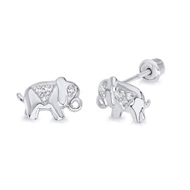 14k White Gold Elephant Stud Earrings with Screw Back