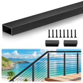 Gyykzz 6'6" Aluminum Black Handrail Prefect for Coastal Project, 1 Pack Rectangular Flat Top Hand Rail for Outdoor Deck Stair Seaside Cable Railing System, Cuttable Deck Top Railing With Extra End Cap
